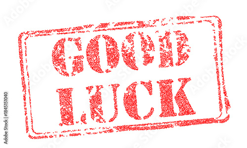 Red digital stamp Good Luck composed of particles for electronic commerce and business success concepts. Innovative vector design symbolizing fortune in data technology and future financial growth.