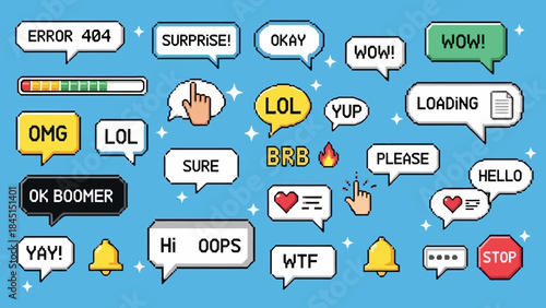Art Speech Bubbles with Internet Slang and Emoticons for Digital Communication