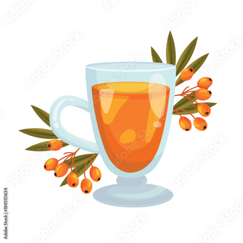 Sea buckthorn tea. Flat vector clipart, illustration with isolated background.