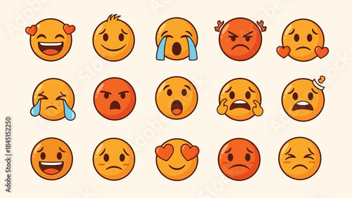 Collection of Diverse Emoji Faces Expressing Various Emotions and Feelings