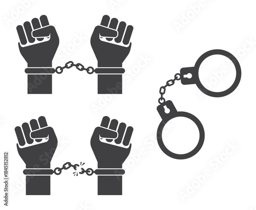 handcuff lock hands icon set