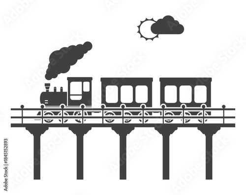 retro train on bridge icon