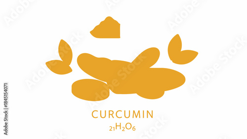 Curcumin molecule structure with chemical formula 21h2o6 and organic compound illustration