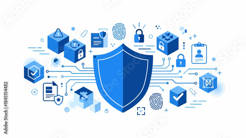 Digital Security and Data Protection Shield Concept with Network Connections and Icons