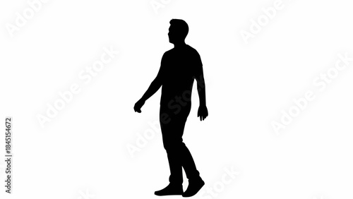 Silhouette of a man walking on a white background.