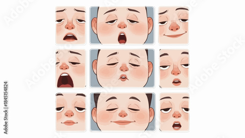 Collection of Diverse Human Facial Expressions Showing Different Emotions and States.