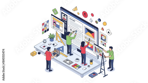 Team of designers collaborating on a digital project.