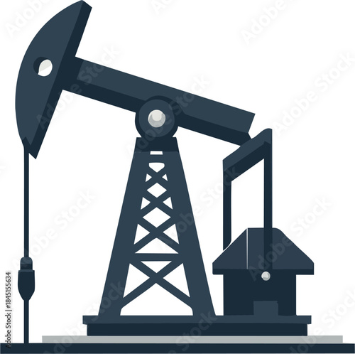 Minimalist Oil Pumpjack Illustration, Flat Industrial Petroleum Energy Vector