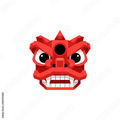 Cartoon Red Dragon Head Mask with Wide Eyes.