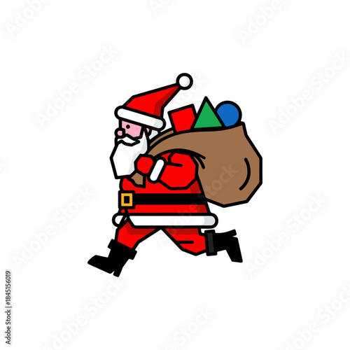 Cartoon Santa Claus Running with Sack of Gifts for Christmas Celebration Holiday Season Festive Winter