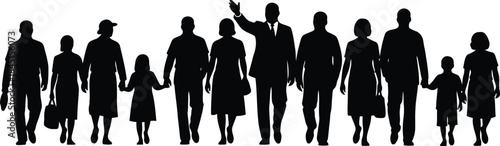 Silhouette of a diverse group of people walking together