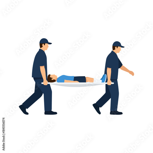 Two responders carry a patient on a stretcher.