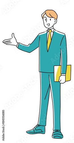 Full Body Illustration of a Young Businessman Presenting (One Person, 20s, 30s)