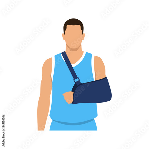 Injured man with arm in sling illustration.
