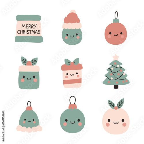 Cute Christmas icons pack pastel colors flat vector style