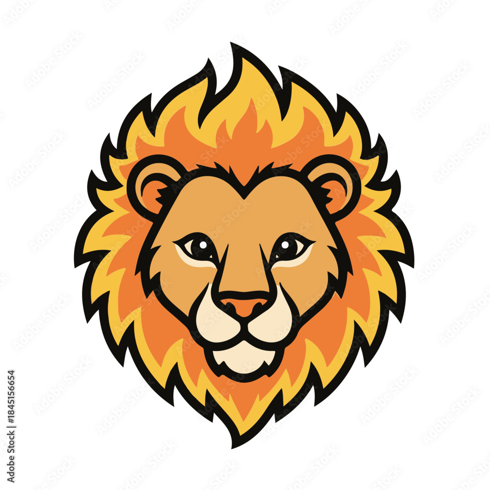 Obraz premium Stylized lion head with fiery mane silhouette isolated on white background