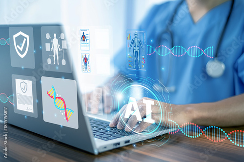 Doctor use AI artificial intelligence to enhance digital diagnosis and patient care.