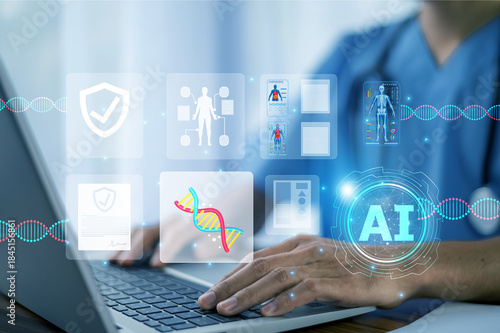 Doctor use AI artificial intelligence to support medical research and healthcare innovation.