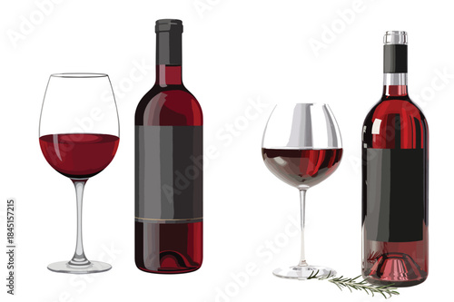 A glass and bottle of red wine on a transparent background