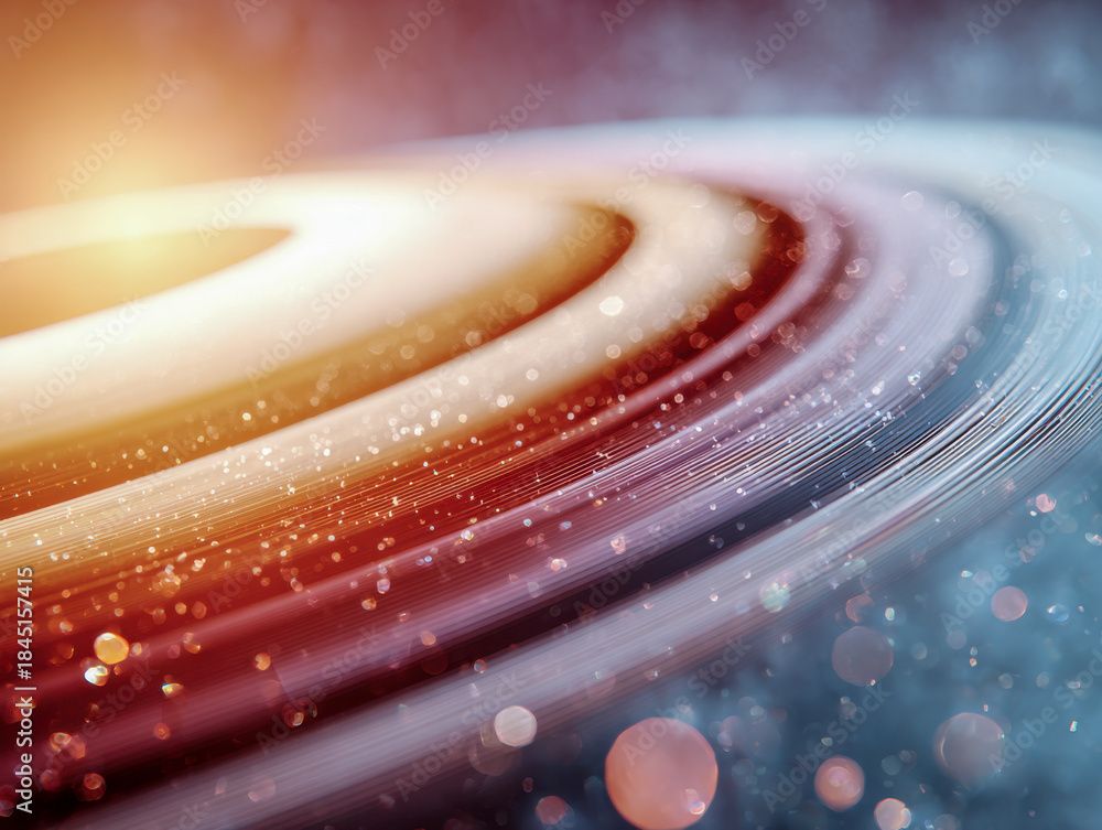 © Mr. Orsetto - Detailed artistic rendering of glowing concentric rings with sparkling particles creating a cosmic effect in warm and cool tones against a dark background