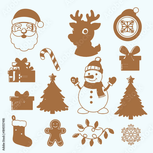 Funny Santa face expressions minimal flat vector