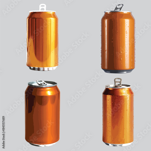 Chilled orange beverage can with condensation droplets close up