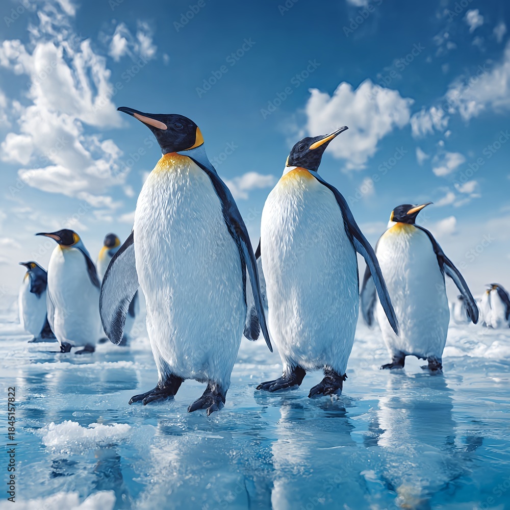 Fototapeta premium Emperor Penguins on Icy Terrain