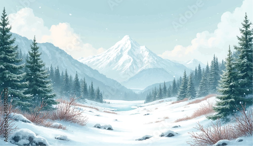 Winter snowy landscape,winter background of snow and frost with landscape of forest,Winter abstract landscape. Sunlight in the winter forest. Panorama of Lake landscape in winter. 
