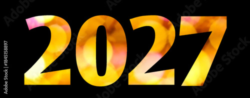 2027 Golden Bokeh Lights New Year Design on Black Background