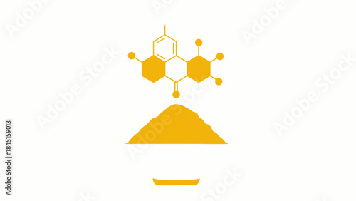 Yellow powder and molecular structure chemical compound illustration