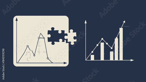 Business strategy puzzle piece fitting into market analysis graph for finance planning and growth