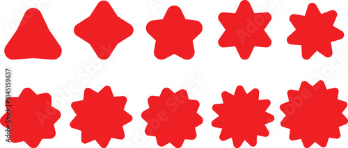 Set of circles with zigzag edges, Sunburst sticker shapes, Rounded starburst zigzag badge, spiky oval, circle and star shaped price tag, discount and sale label stickers, sale badge offer promo tag
