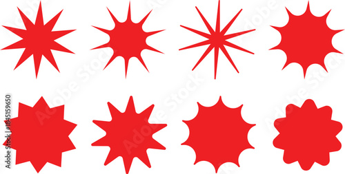 Set of circles with zigzag edges, Sunburst sticker shapes, Rounded starburst zigzag badge, spiky oval, circle and star shaped price tag, discount and sale label stickers, sale badge offer promo tag