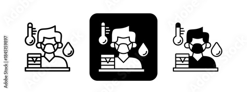 Illness  Solid color and black line drawing vector illustration set