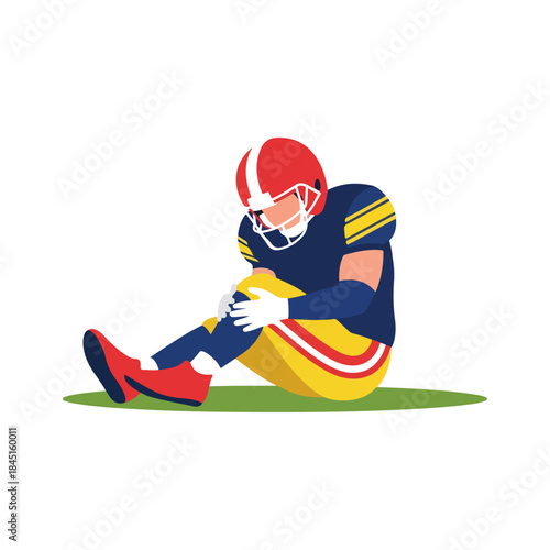 American Football Player Sitting Injured on Field.