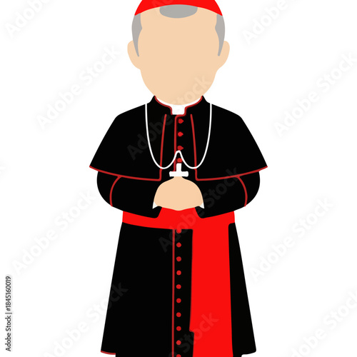 Catholic cardinal vector illustration, religious leader in traditional vestments, red zucchetto and pectoral cross