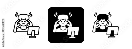 Stress  Solid color and black line drawing vector illustration set