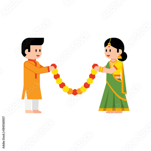 Couple Exchange Garlands in Indian Wedding.