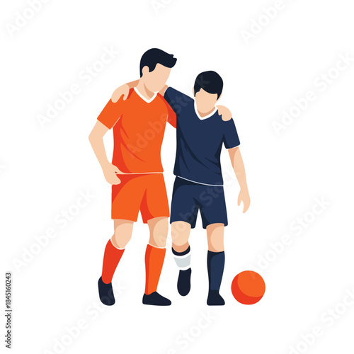 Two soccer players one injured helped by teammate.