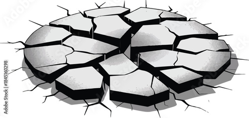 Cracked earth surface or ground break isolated on transparent background top view abstract destruction damage