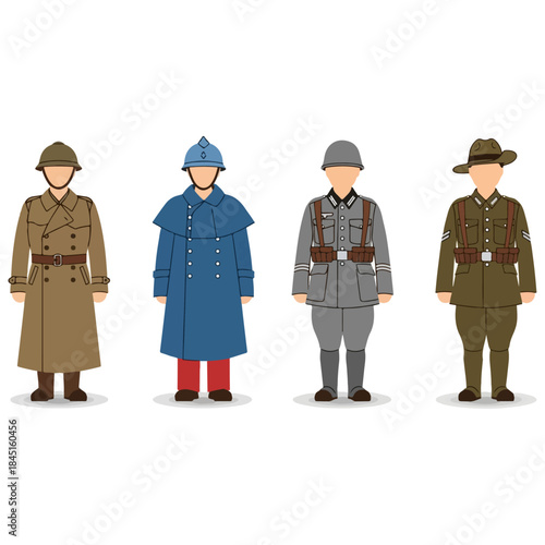 Group of four people in vintage uniforms.