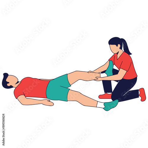 Physical Therapist Wrapping Leg For Rehabilitation.
