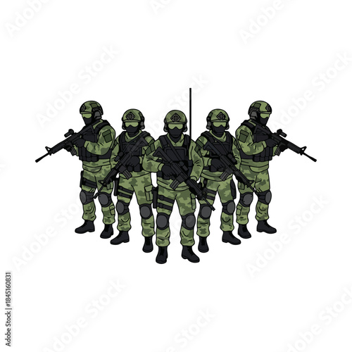 Group of armed soldiers in tactical gear.