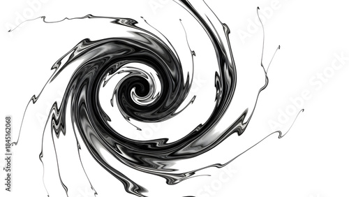 Black and white swirling abstract digital art with a spiral vortex effect