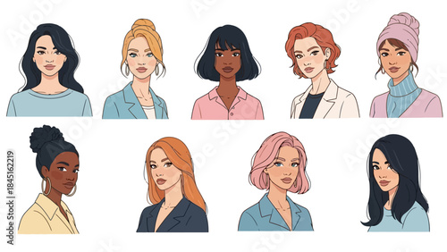 Diverse Group of Professional Women in Business Attire, Vector Illustration