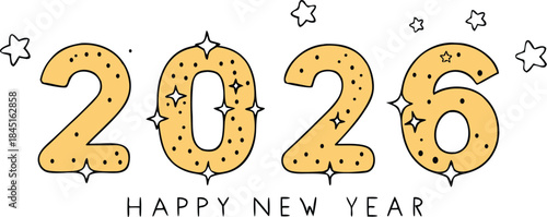 Happy New Year celebration formed by tiny star constellations in a calm night sky, elegant celestial illustration with sparkling points of light, modern festive concept for seasonal greetings and