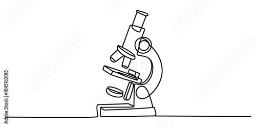 Continuous line drawing of a microscope Vector, illustration