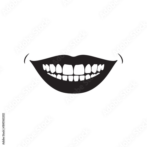 Smiling mouth with healthy teeth silhouette icon vector flat design