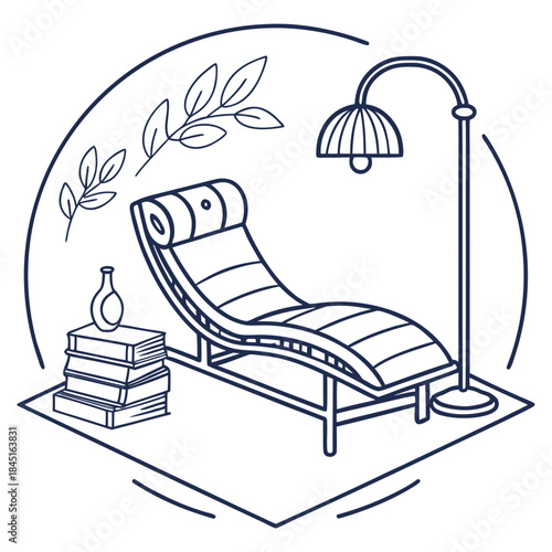 Cozy reading nook with chaise lounge books and floor lamp chair