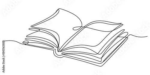 Continuous line drawing of an open book Vector, illustration